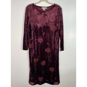 Vtg Whimsigoth Dress XL Burgundy Floral Burnout Velvet Dark Romantic Fairygrunge
